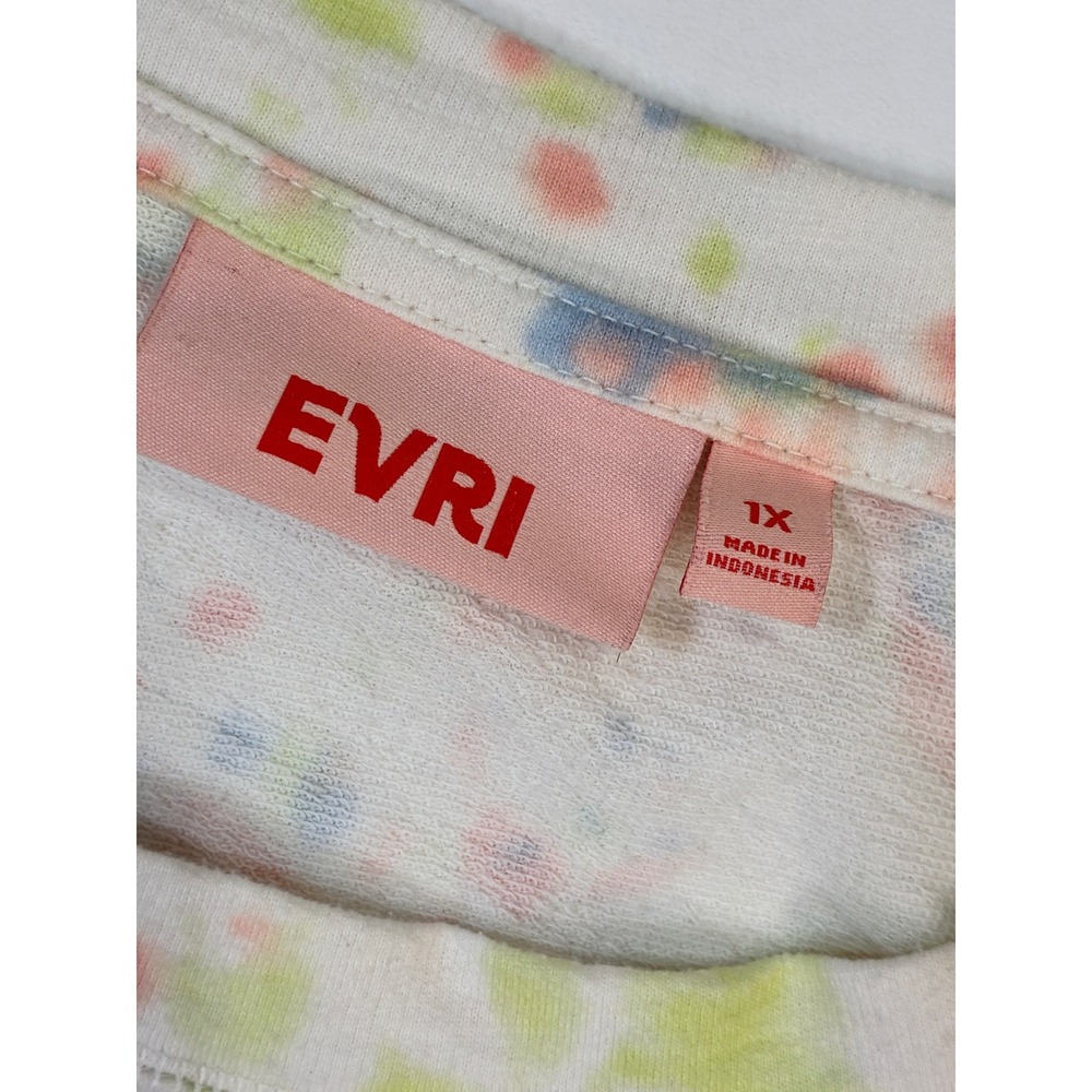 Evri Womens 1X Sweatshirt‎ Crewneck Tie Dye Pastel Green Blue Coral Pullover Top - Picture 7 of 8